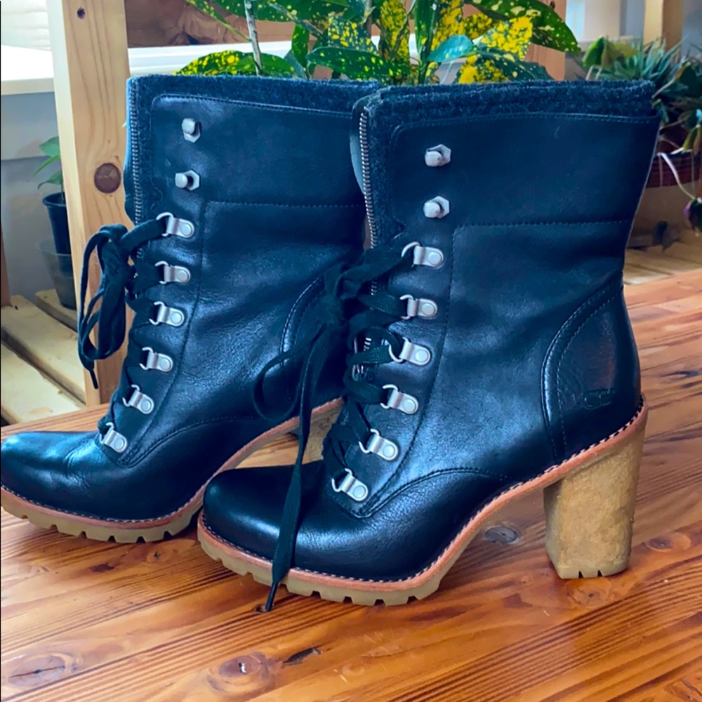 Ugg leather lace up heel boots
